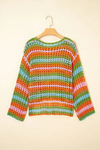 Purple Striped Hollow Knit Summer Beach Cover Up
