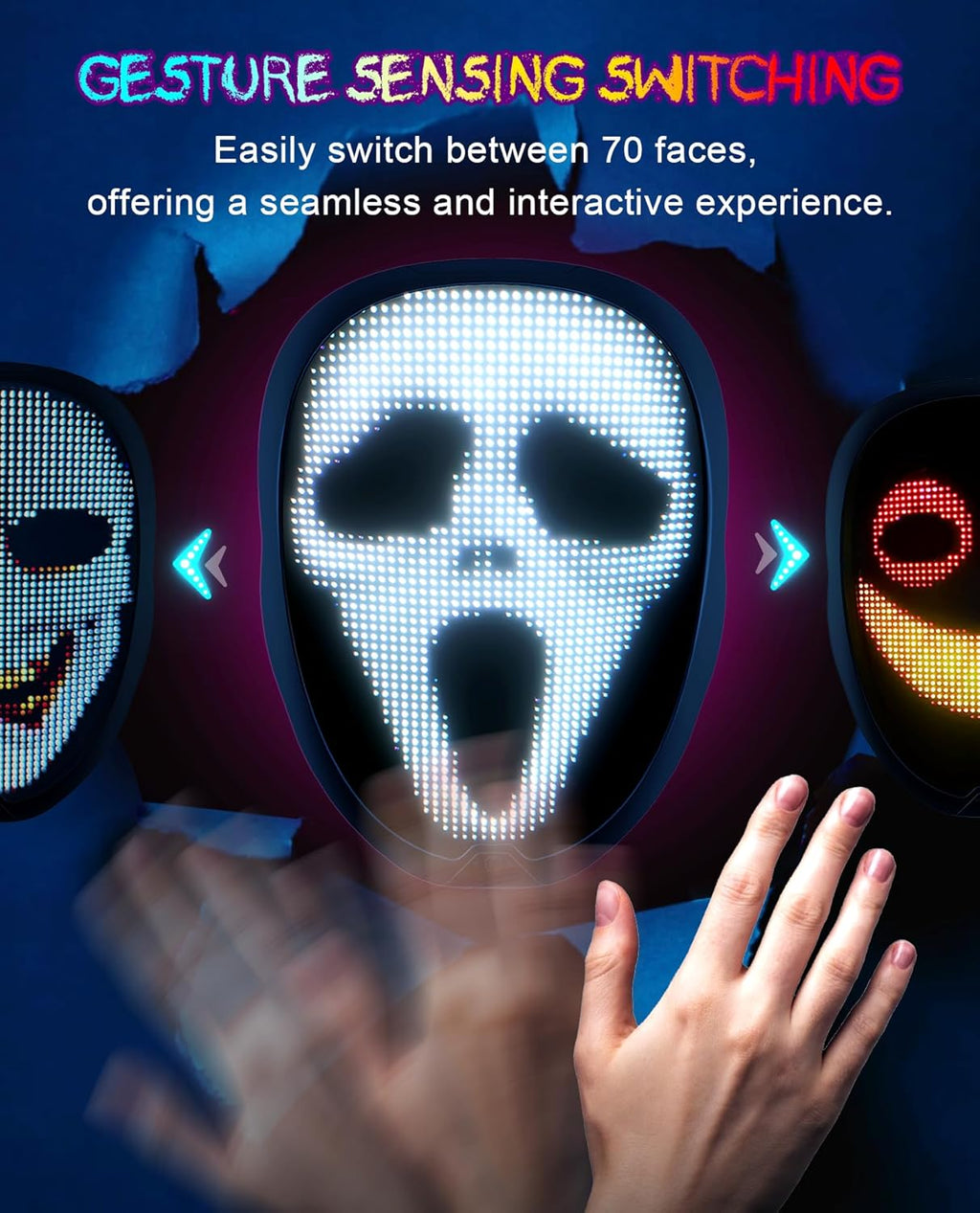 Halloween LED Mask with Programmable App & Gesture Sensing, DIY Unisex LED Lighted Face Transforming Mask, Perfect Gift for Halloween Costume Cosplay,Masquerade - SJB-DIAMOND ELITES