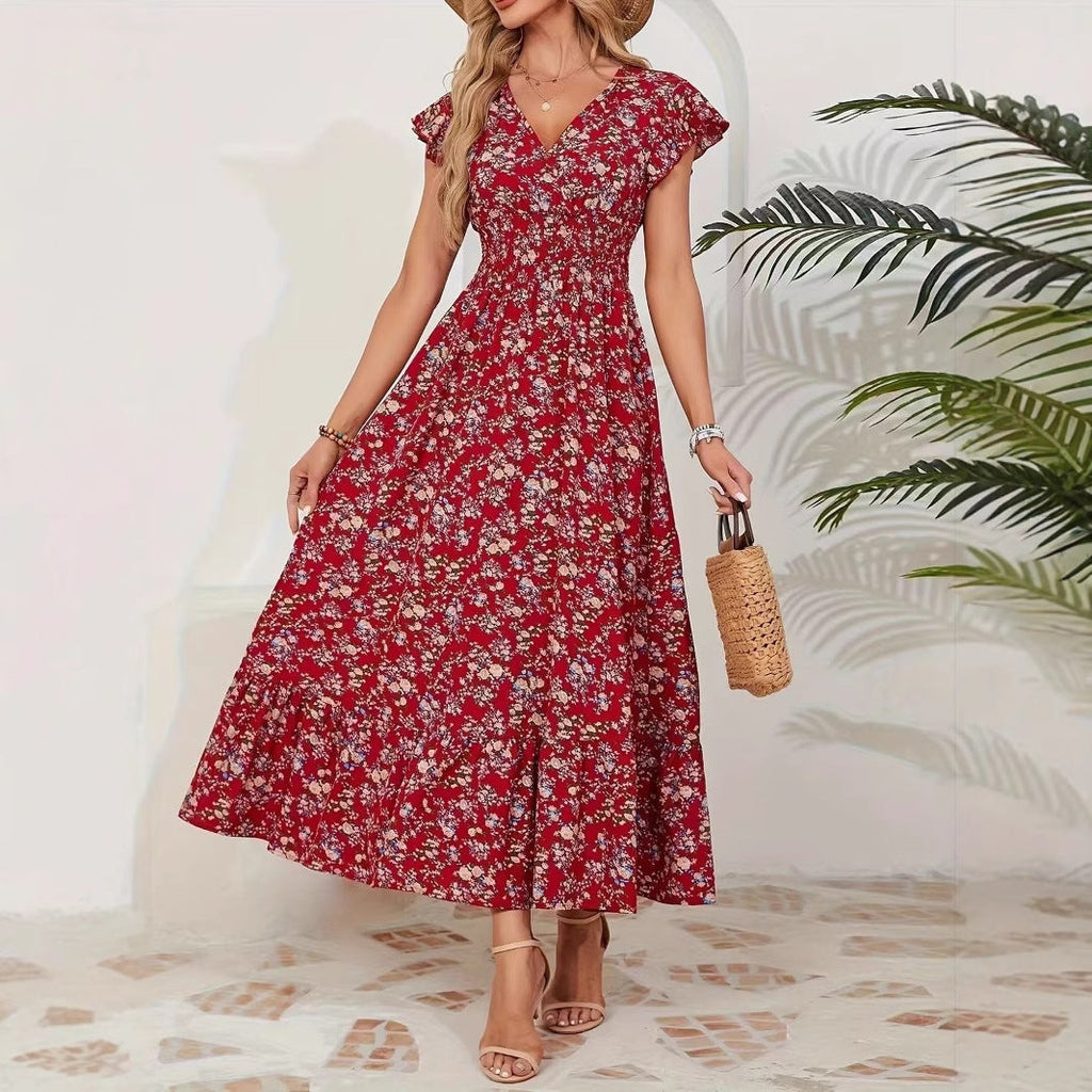 Fashion Floral Long Sleeve Waist Swing Dress Lootquake LLC