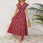 Fashion Floral Long Sleeve Waist Swing Dress Lootquake LLC