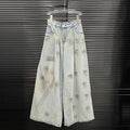 WTHT Vintage 2025 Summer Women's Bandage Single-breasted Denim Vest Fashion High-waisted Loose Wide Leg Jeans Female 1LS1482 Purplish Diva