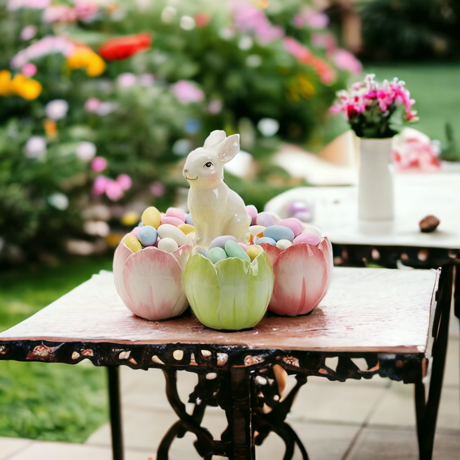 Pastel Easter Tidbit Dish Dolomite Bunny Or Bird 7in Spring Table Decor BandsCo Straps