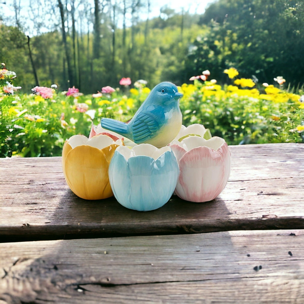 Pastel Easter Tidbit Dish Dolomite Bunny Or Bird 7in Spring Table Decor BandsCo Straps