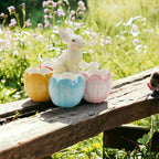 Pastel Easter Tidbit Dish Dolomite Bunny Or Bird 7in Spring Table Decor BandsCo Straps