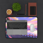 Sunset Lakeside Desk Mat — Pastel Scenic Mouse Pad with Sailboat Lootquake LLC