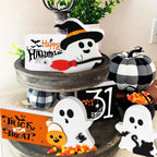 Cute Ghost Halloween Decorations Indoor, Wooden Tiered Tray Decor Table Sign Set of 3, Black Cat Bat Witch Broom Signs Pumpkin Blocks for Party Home Shelf Display (A-Ghost) - SJB-DIAMOND ELITES
