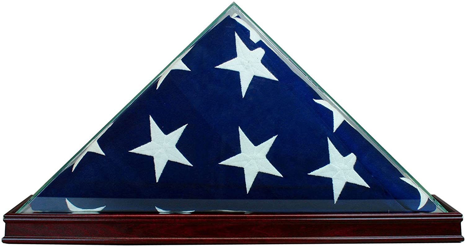 Perfect Cases All Glass Flag Display Case for 9.5' X 5' Flag with Engraving (Black). The Military Gift Store