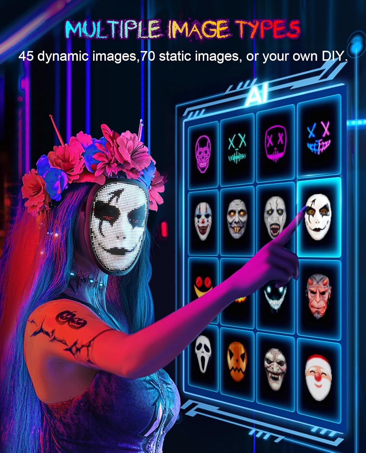 Halloween LED Mask with Programmable App & Gesture Sensing, DIY Unisex LED Lighted Face Transforming Mask, Perfect Gift for Halloween Costume Cosplay,Masquerade - SJB-DIAMOND ELITES