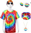 70s Outfits Boys 4Pcs Hippie Costume Accessories Kids Colorful Dye tshirt for Theme Party 60s 70s for 4-12 years - SJB-DIAMOND ELITES