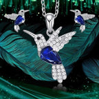 Hummingbird Jewelry Set Silver Plated Chain Necklace Stud Pi-Mart