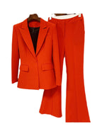 HIGH QUALITY New Fashion 2024 Designer Blazer Suit Set Women's Single Button Red Blazer Flare Pants Suit Purplish Diva