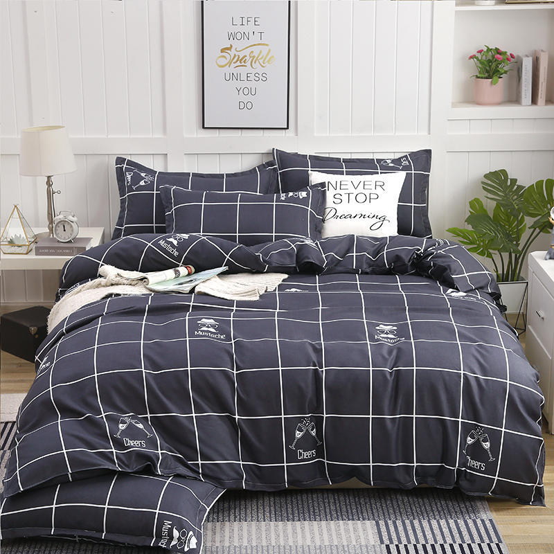Simple Cotton Sanding Four-piece Set Thickening Small Bed Quilt Cover Pi-Mart