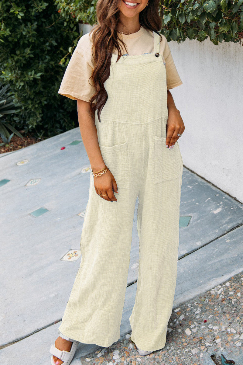 Fashion Square Neck Jumpsuit With Pockets Spring Summer Casual Solid Color Loose Overalls Womens Clothing Pi-Mart