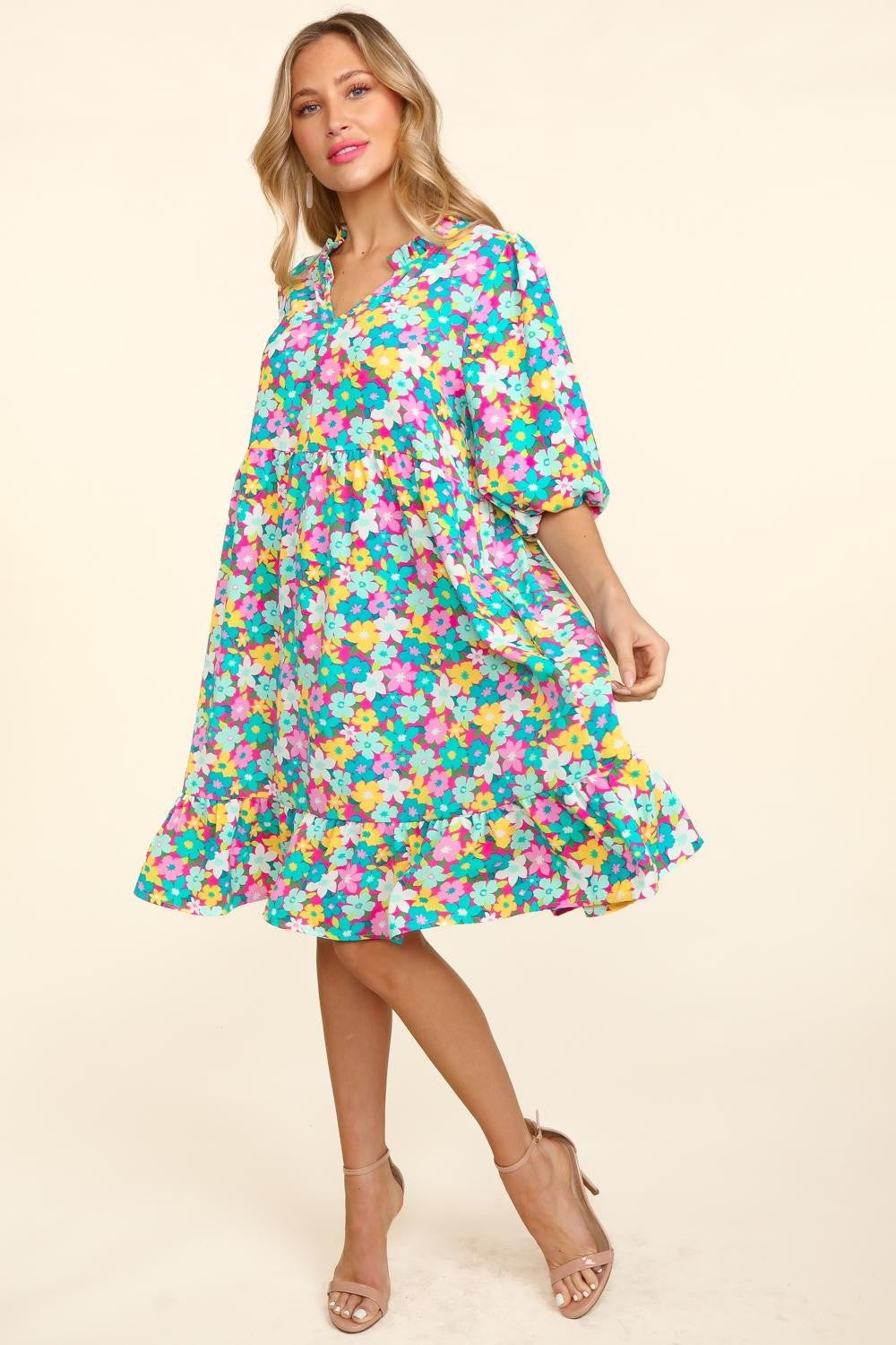 Bubble Sleeve Floral Ruffled Summer Dress For Women – Charming Floral Dress, Feminine Floral Dress, Trendy Bubble Sleeve Dress, Whimsical Ruffled Dress, Elegant Garden Party Dress, Romantic Floral Dress, Chic Bubble Sleeve Dress Stevvex