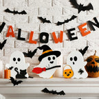 Cute Ghost Halloween Decorations Indoor, Wooden Tiered Tray Decor Table Sign Set of 3, Black Cat Bat Witch Broom Signs Pumpkin Blocks for Party Home Shelf Display (A-Ghost) - SJB-DIAMOND ELITES