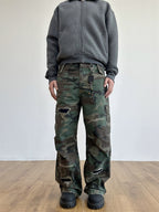 Distressed Military Camouflage Destruction Affixed Cloth Embroidered Loose Straight Cargo Pants Lootquake LLC