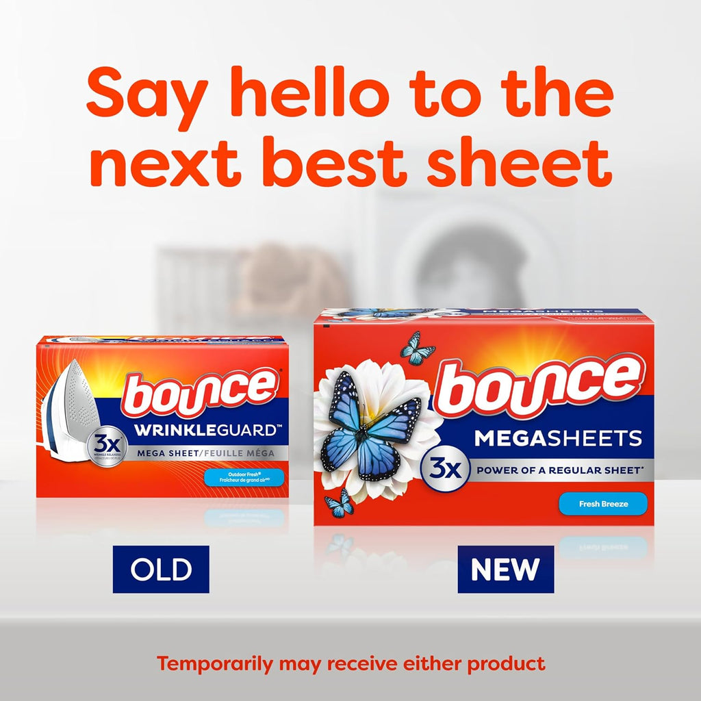 Bounce Mega Dryer Sheets, Fresh Breeze, 130 Count, Mega Fabric Softener Sheets with Static Control, Wrinkle Reduction, Extra Softness, Lasting Scent, Repels Lint EasyOptionXY LLC