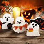Cute Ghost Halloween Decorations Indoor, Wooden Tiered Tray Decor Table Sign Set of 3, Black Cat Bat Witch Broom Signs Pumpkin Blocks for Party Home Shelf Display (A-Ghost) - SJB-DIAMOND ELITES
