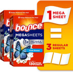 Bounce Mega Dryer Sheets, Fresh Breeze, 130 Count, Mega Fabric Softener Sheets with Static Control, Wrinkle Reduction, Extra Softness, Lasting Scent, Repels Lint EasyOptionXY LLC