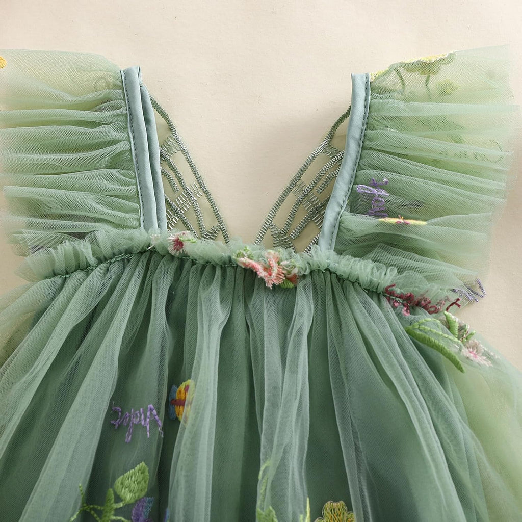 Baby Girl Halloween Costume Butterfly Wing Mesh Flower Sleeveless Tulle Fairy Romper Dress Birthday Tutu Dress - SJB-DIAMOND ELITES
