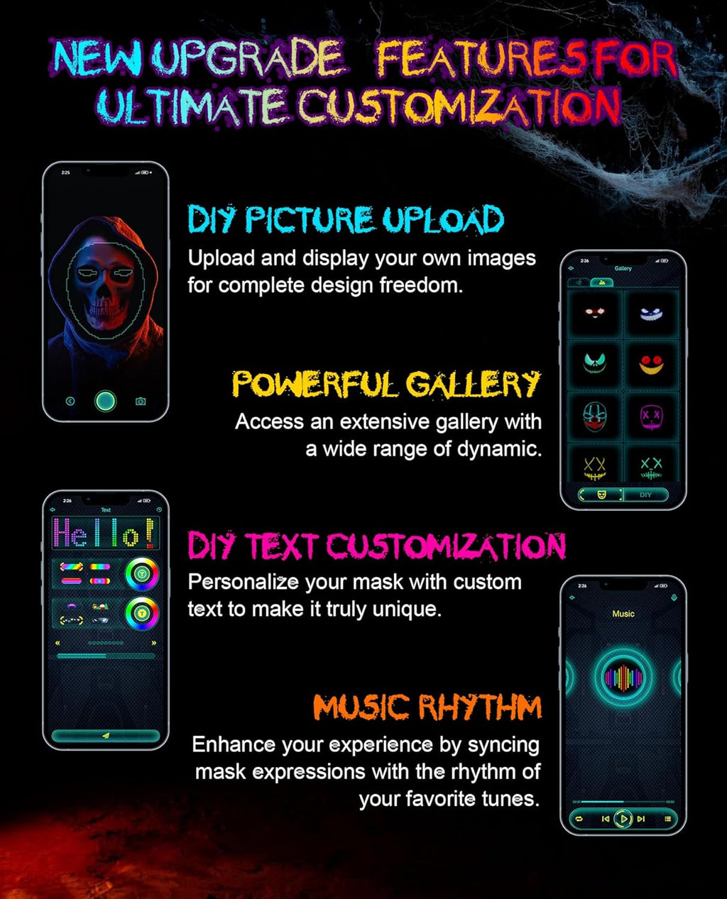 Halloween LED Mask with Programmable App & Gesture Sensing, DIY Unisex LED Lighted Face Transforming Mask, Perfect Gift for Halloween Costume Cosplay,Masquerade - SJB-DIAMOND ELITES