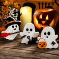 Cute Ghost Halloween Decorations Indoor, Wooden Tiered Tray Decor Table Sign Set of 3, Black Cat Bat Witch Broom Signs Pumpkin Blocks for Party Home Shelf Display (A-Ghost) - SJB-DIAMOND ELITES