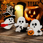Cute Ghost Halloween Decorations Indoor, Wooden Tiered Tray Decor Table Sign Set of 3, Black Cat Bat Witch Broom Signs Pumpkin Blocks for Party Home Shelf Display (A-Ghost) - SJB-DIAMOND ELITES