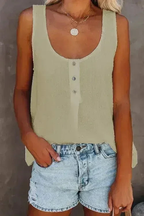 Button Textured Cotton Tank Top - SJB-DIAMOND ELITES
