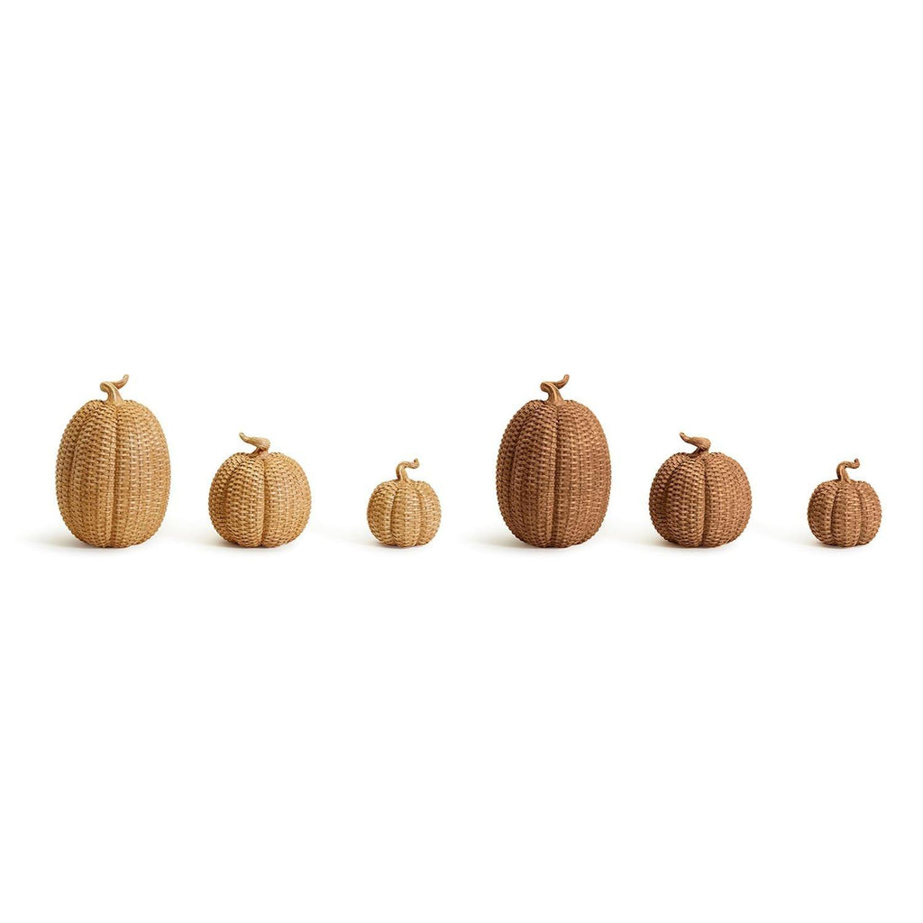 Rattan Resin Pumpkins Fall Decor - Set Or Single, 3 Sizes, Honey Cognac BandsCo Straps