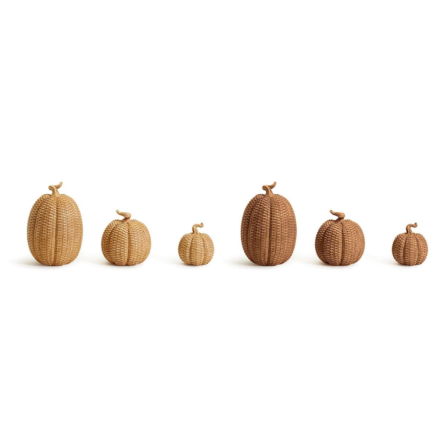 Rattan Resin Pumpkins Fall Decor - Set Or Single, 3 Sizes, Honey Cognac BandsCo Straps