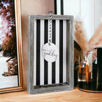 Farmhouse Modern Wooden Tray Black White Striped Decorative Serving Tray 10 x 6 x 1.5 Inch BandsCo Straps