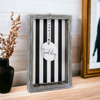 Farmhouse Modern Wooden Tray Black White Striped Decorative Serving Tray 10 x 6 x 1.5 Inch BandsCo Straps