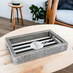 Farmhouse Modern Wooden Tray Black White Striped Decorative Serving Tray 10 x 6 x 1.5 Inch BandsCo Straps