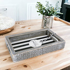 Farmhouse Modern Wooden Tray Black White Striped Decorative Serving Tray 10 x 6 x 1.5 Inch BandsCo Straps