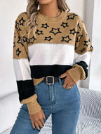 Star Contrast Round Neck Sweater - SJB-DIAMOND ELITES