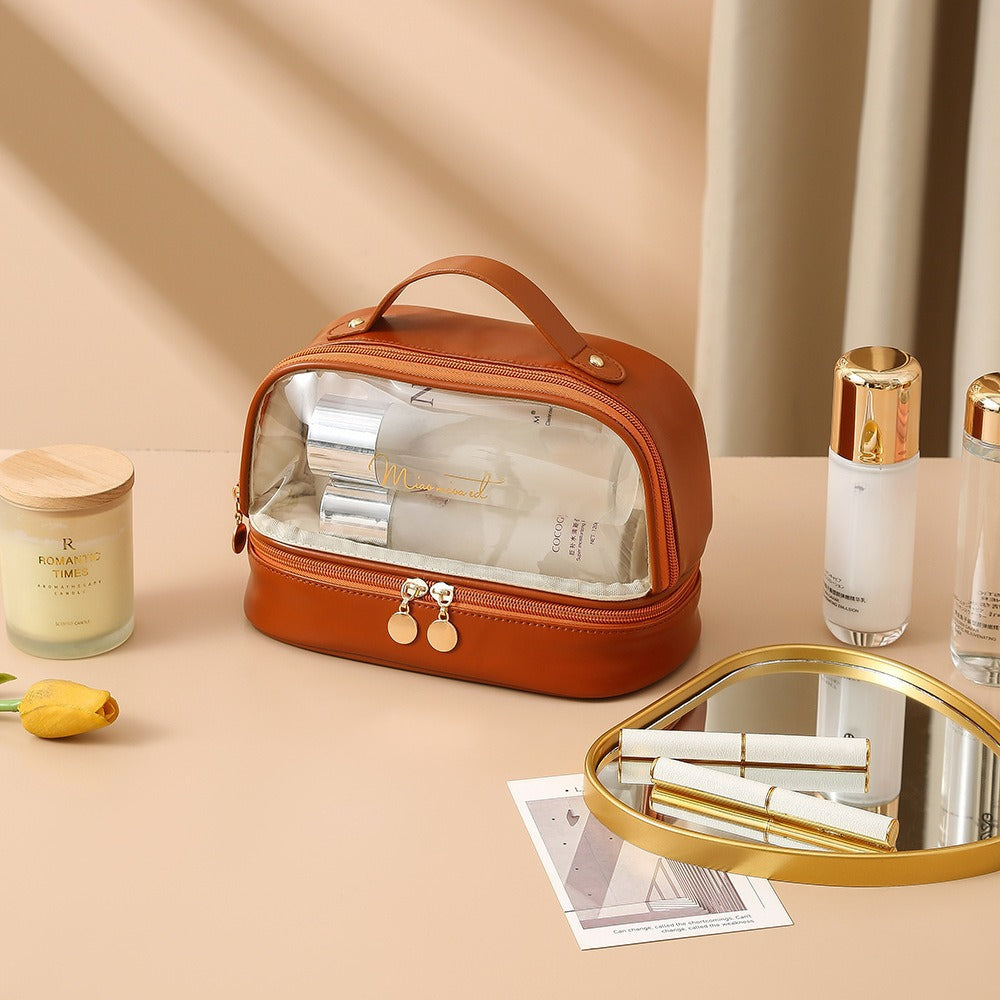 Transparent double layers cosmetic bag, travel large-capacity portable storage bag, PVC waterproof handbag cosmetic toilet bag, transparent makeup purse,Makeup bag with compartments, - SJB-DIAMOND ELITES