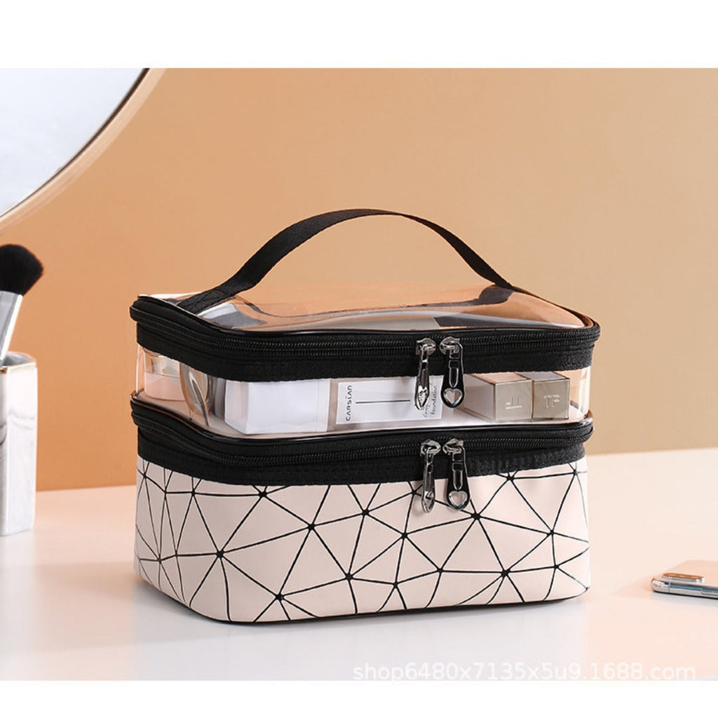 Multifunctional double-layer cosmetic bag, transparent storage bag, travel portable tote bag, large-capacity waterproof toilet bag - SJB-DIAMOND ELITES