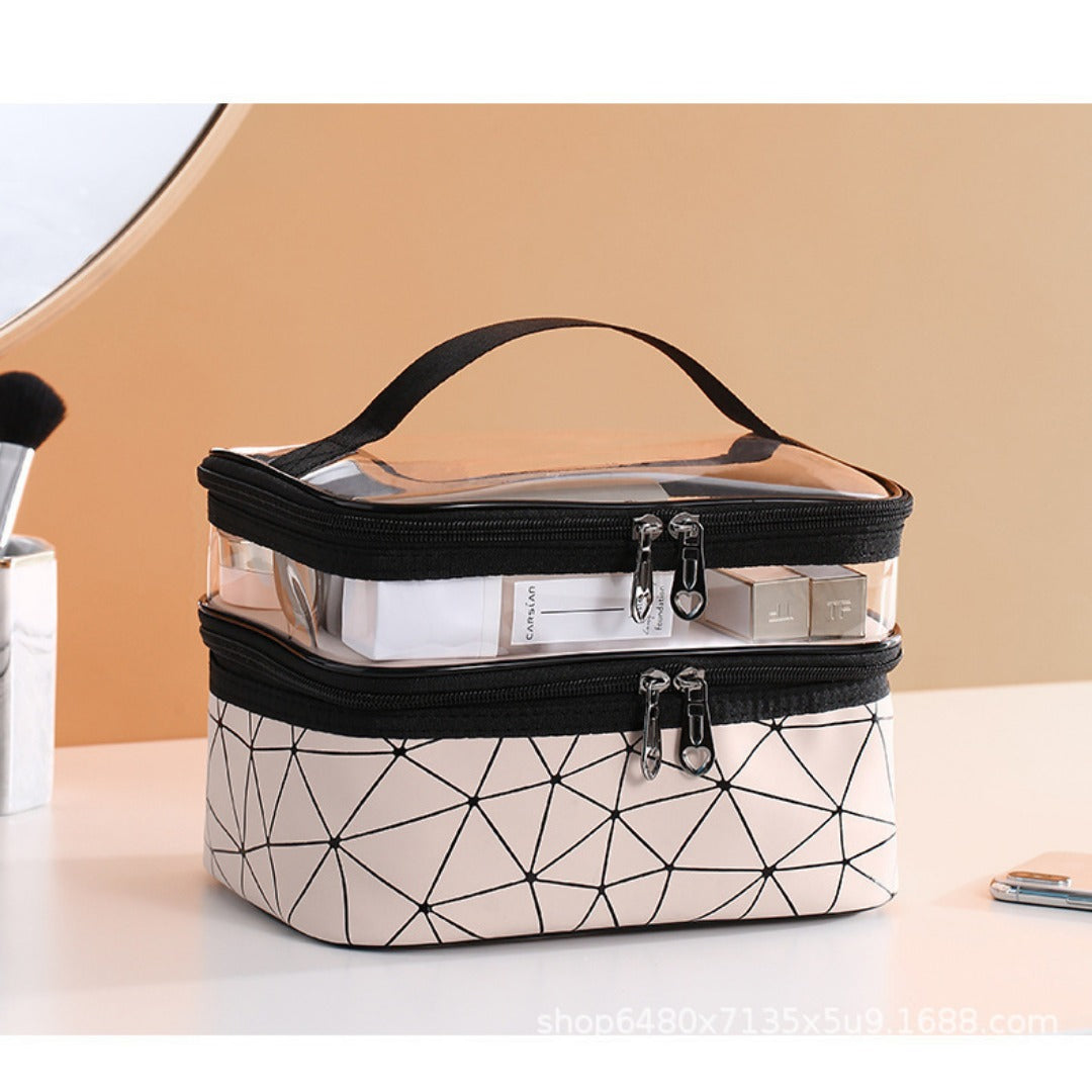 Multifunctional double-layer cosmetic bag, transparent storage bag, travel portable tote bag, large-capacity waterproof toilet bag - SJB-DIAMOND ELITES