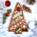 Oversized Acacia Wood Christmas Tree Charcuterie Board With Sectioned Serving BandsCo Straps