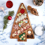 Oversized Acacia Wood Christmas Tree Charcuterie Board With Sectioned Serving BandsCo Straps