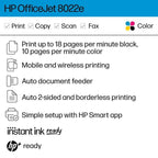 Restored HP OfficeJet 8022e All-in-One Wireless Color Inkjet Printer - 6 Months Free Instant Ink with HP+ (Refurbished)