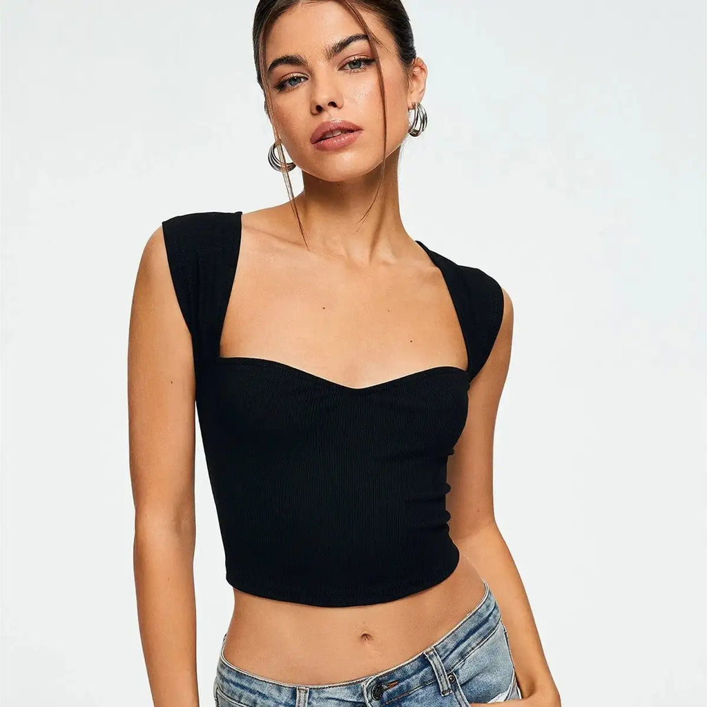 Crop Top Sweetheart Solid Ribbed Sleeveless - SJB-DIAMOND ELITES