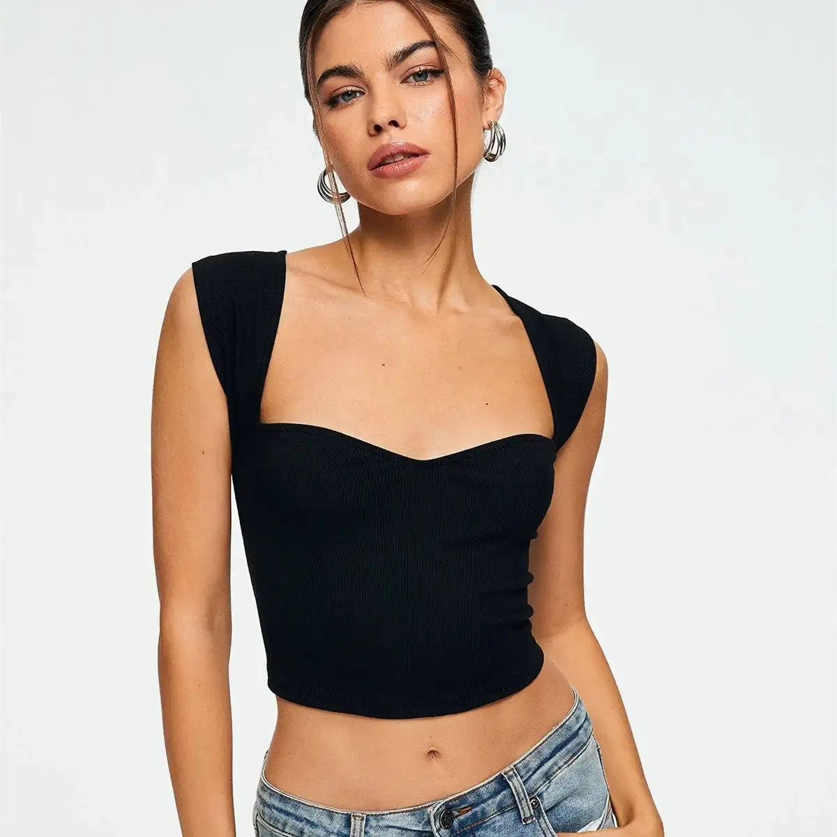 Crop Top Sweetheart Solid Ribbed Sleeveless - SJB-DIAMOND ELITES