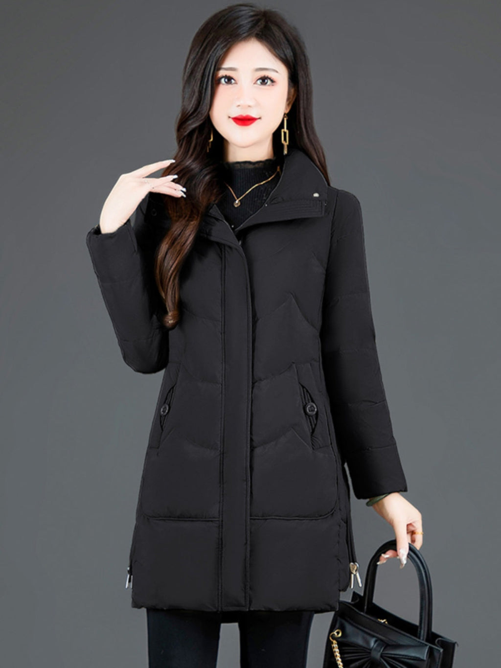 Loose Mid-length High Collar Warm Cotton Coat Jacket Pi-Mart