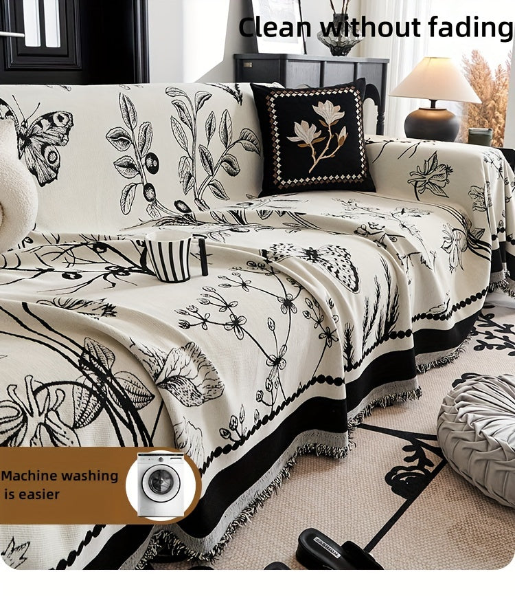 1pc Soft & Cozy Chenille Reversible Sofa Cover Blanket - Double-Sided Retro Design, Sofa Protective Cover, Soft Couch Throw, Slipcover for Bedroom, Office, Living Room, Home Decor - Easy Care, Stain Resistant, Machine Washabl