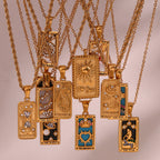 Fashion Tarot Necklace With Rhinestones Diamond Set Pendant Stainless Steel Rectangular Drip Necklace Jewelry Pi-Mart