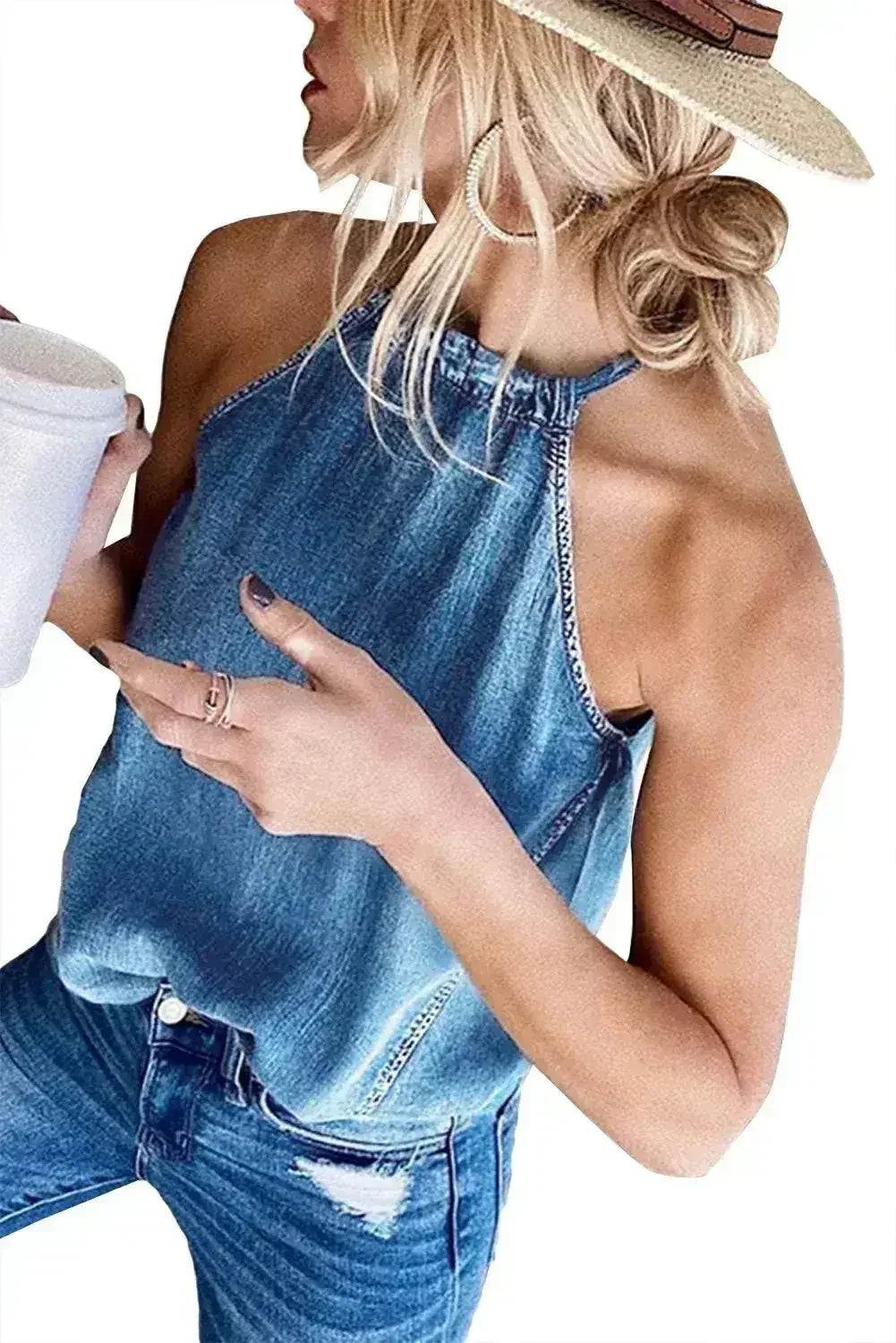 Halter Neck Denim Tank Top - SJB-DIAMOND ELITES