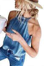 Halter Neck Denim Tank Top - SJB-DIAMOND ELITES