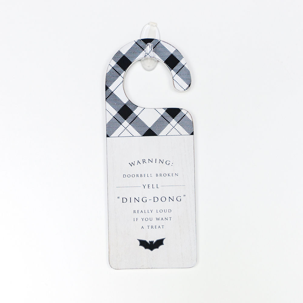 Halloween Double-Sided Door Hanger Spooky Cute Door Knob Sign 5x11.5 Black White BandsCo Straps