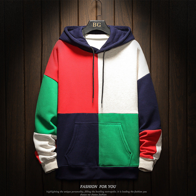 Fleece men's color block hoodie Pi-Mart